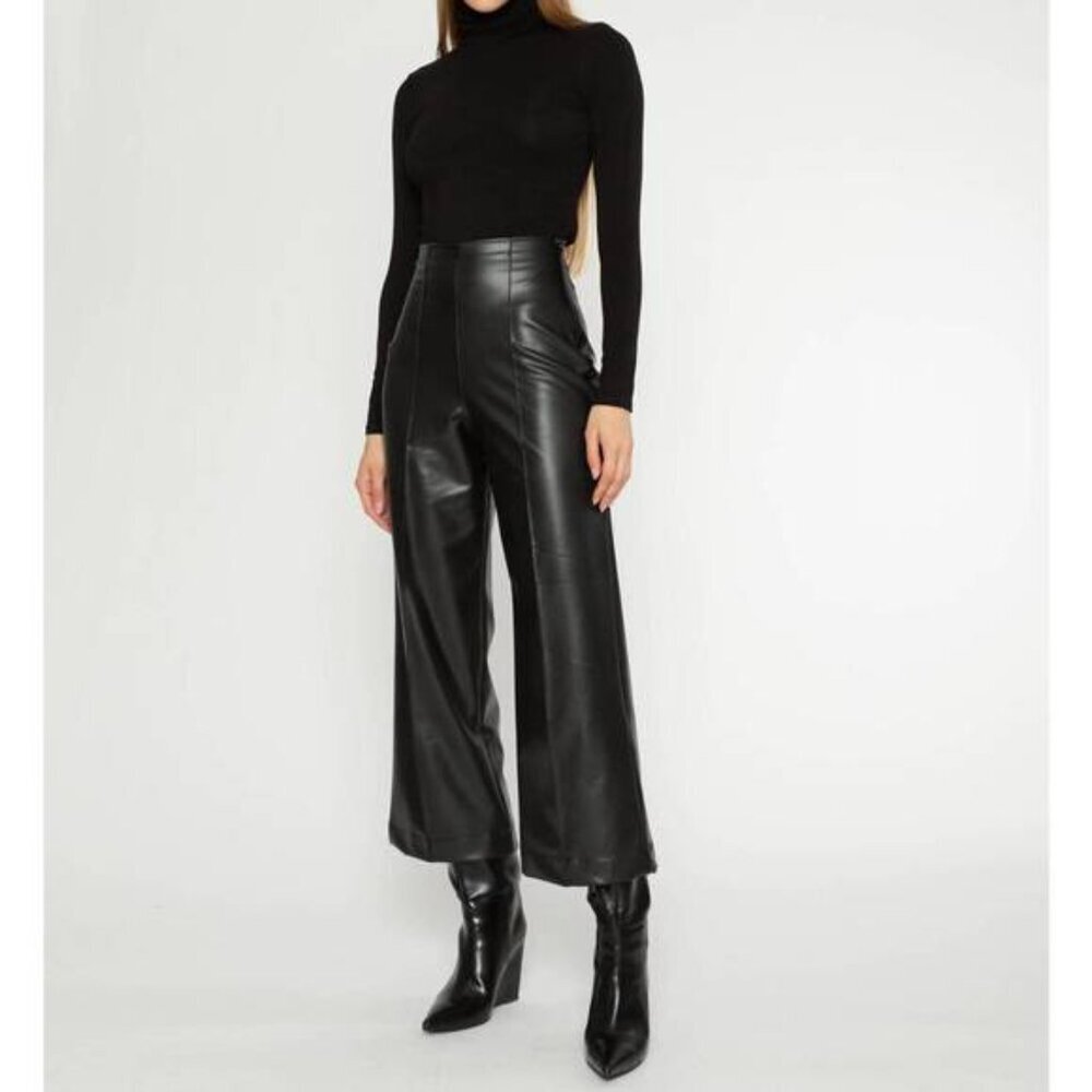 NWT Ripley Rader Black Vegan Leather Straight Leg Crop Pants 1 / XS